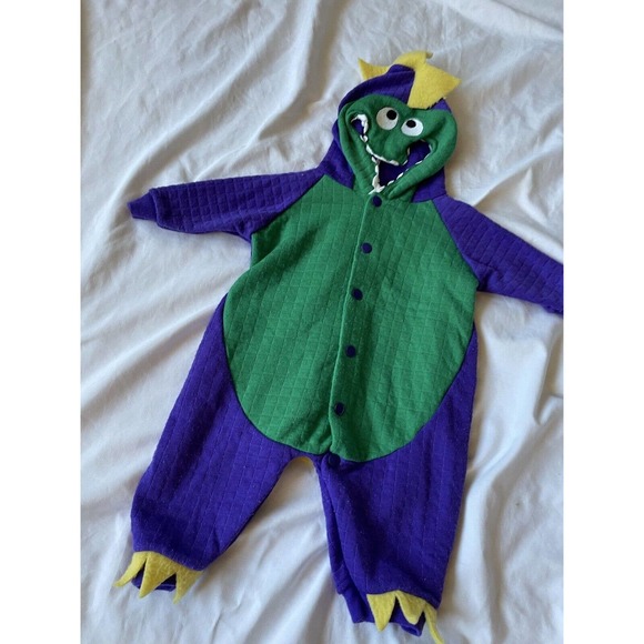 VTG BABY GRO KAPART Romper Sleeper Small Green Purple Dinosaur Alligator 0-3 mo - Picture 3 of 9